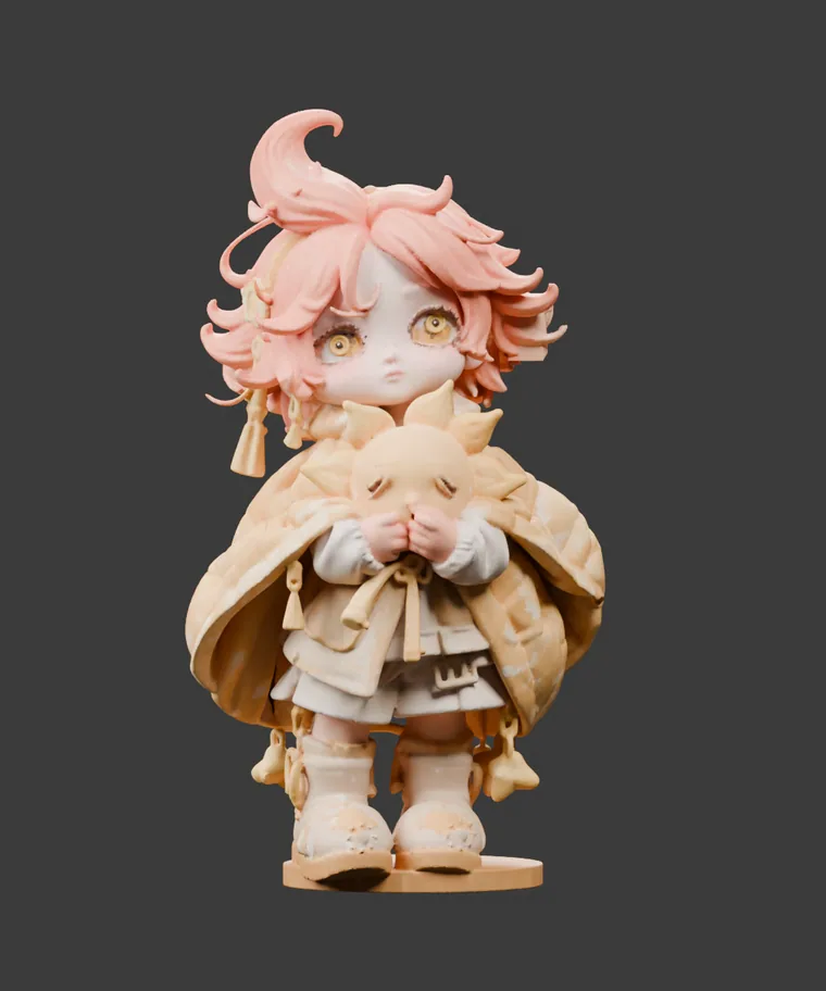 Luma, an apricot-haired morning messenger in a golden cape holding a sleepy sun