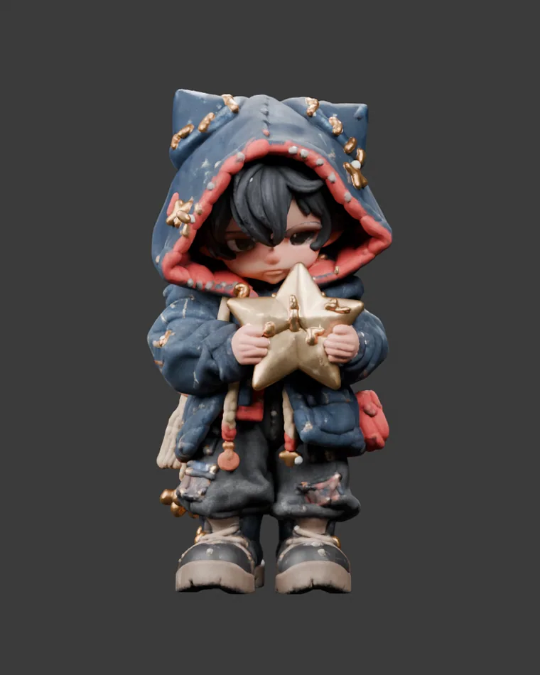 Miso, a hooded star repairer holding a patched golden star